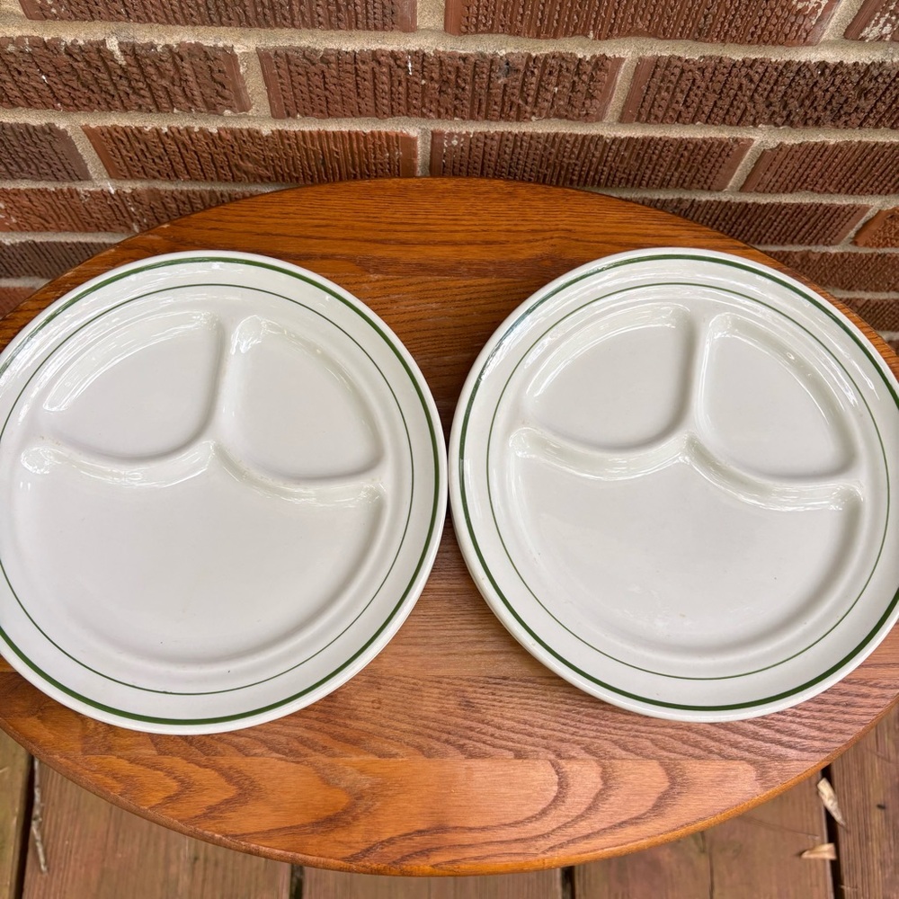 Vintage Buffalo China Plates Green Stripes Divided Plates Restaurant Ware 2 Pc